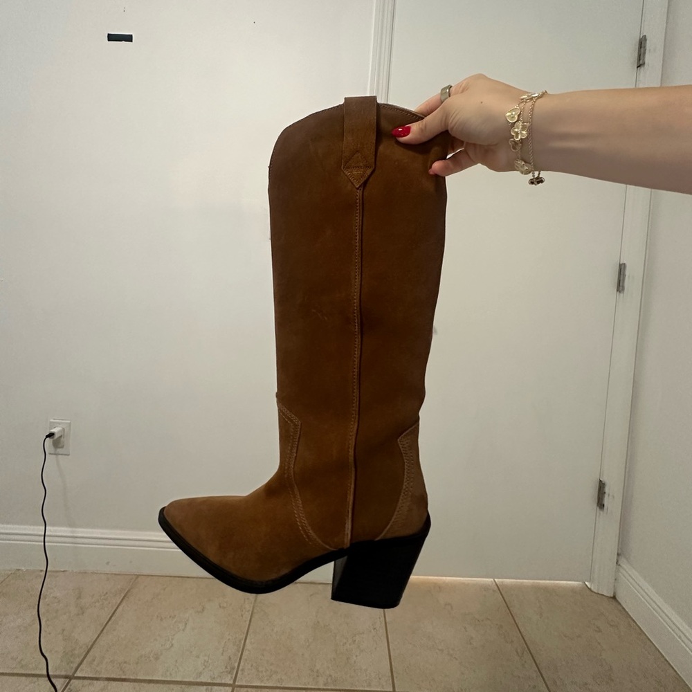 Mango Suede Brown Cowboy Boots